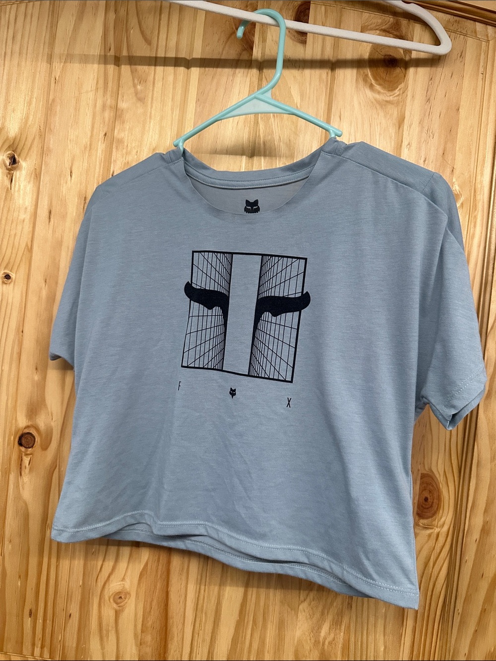 Fox Light Blue Graphic Crop Top with Black Print